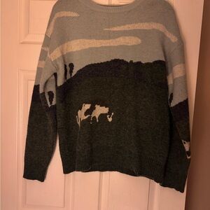 Scenic Cow Sweater - Green and Blue